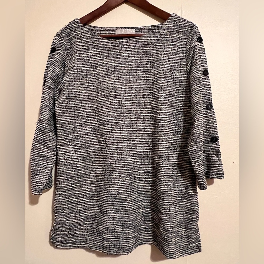 Carolyn Taylor Women’s Black & White Striped Knit Tunic Sweater Top Size Large